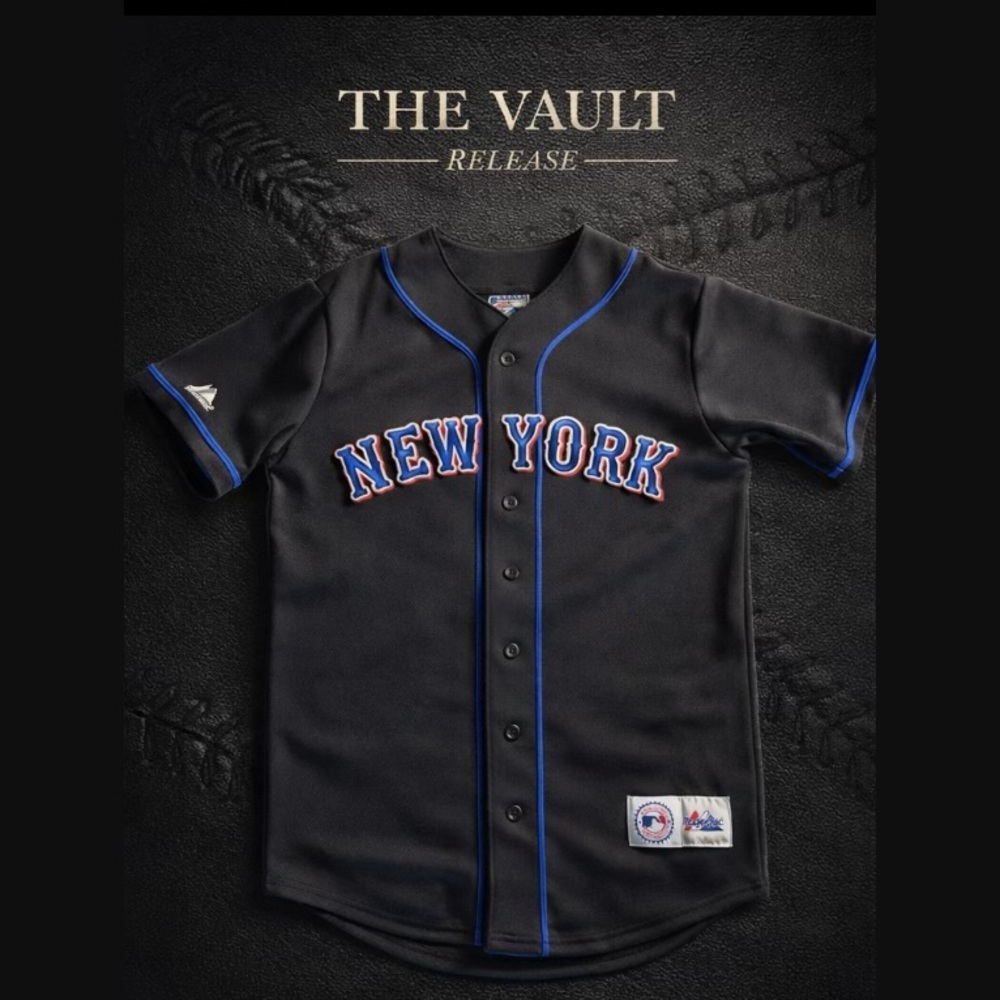 Vintage Majestic New York Mets Black Jersey Men’s MLB Genuine Merchandise Korea